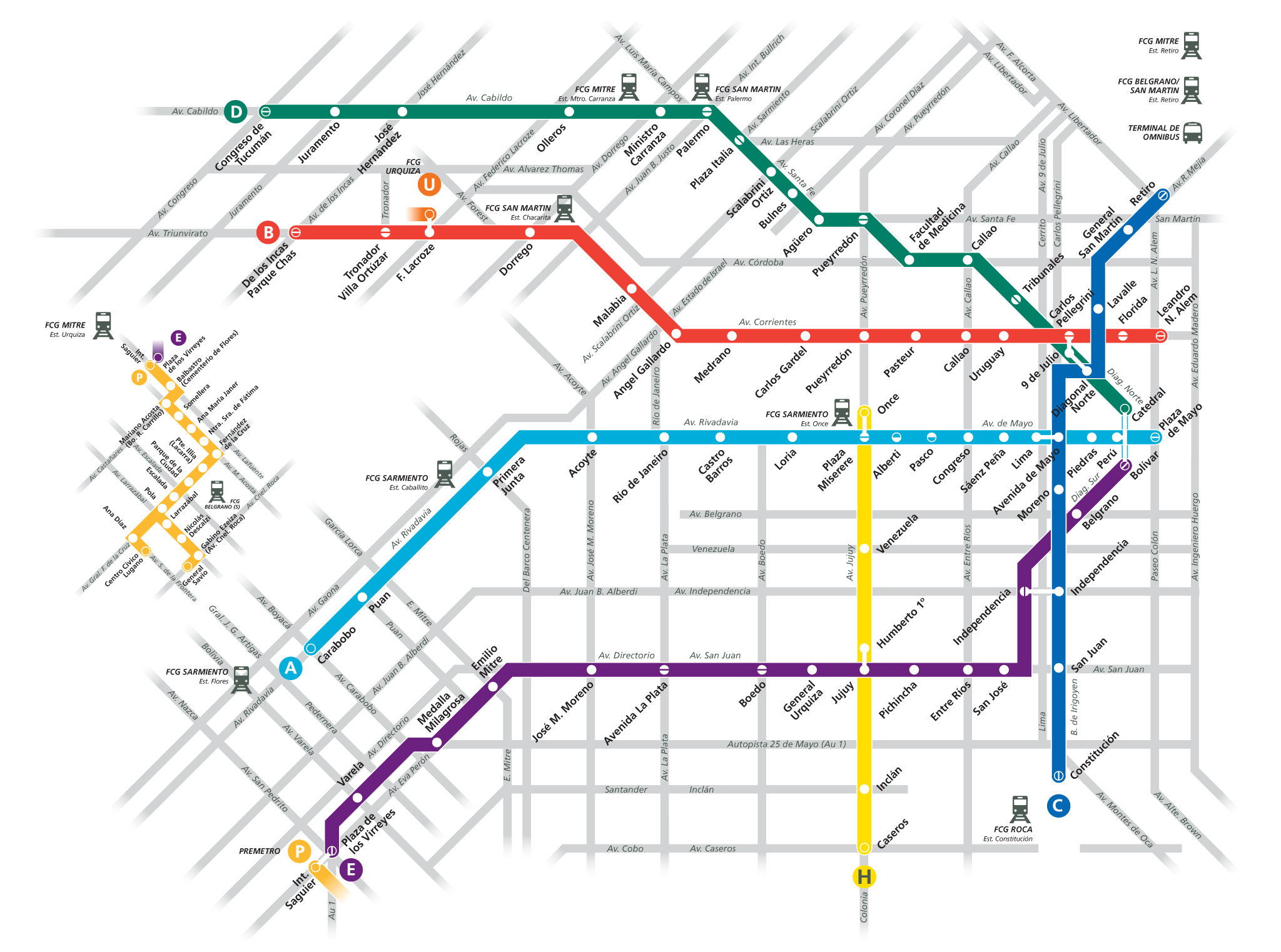 Subte Map, Click Station to Navigate